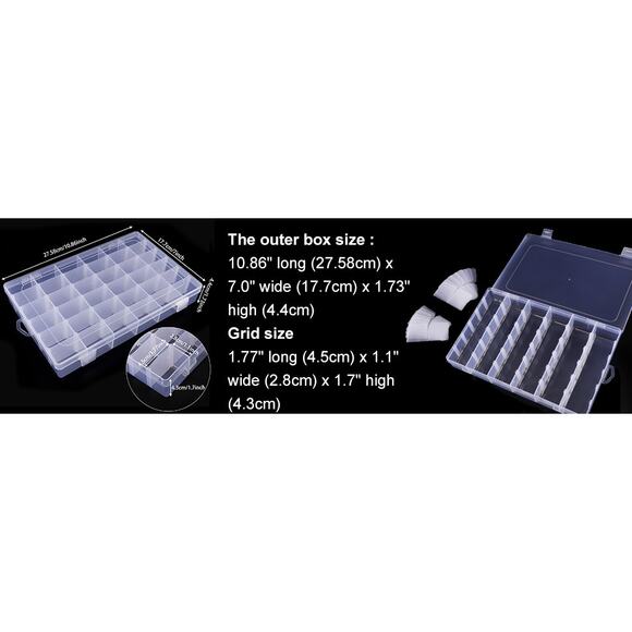 4 Pack 36 Grids Clear Plastic Organizer Box with Adjustable Dividers New - Picture 7 of 14